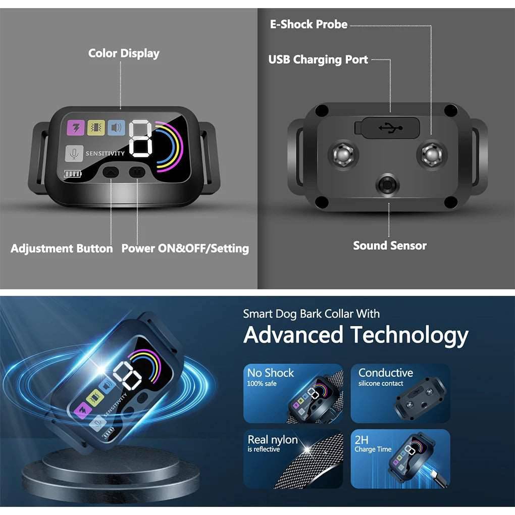 Black Smart Anti Barking Collar for Small Medium Large Breed Dogs Rechargeable Puppy Bark Collar with 4 Training Modes & 8 Adjustable Sensitivity TRENDYPET'S ZONE