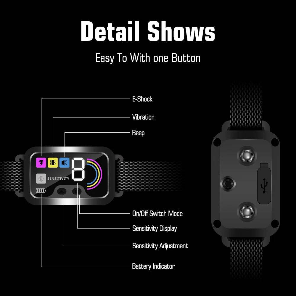 Black Smart Anti Barking Collar for Small Medium Large Breed Dogs Rechargeable Puppy Bark Collar with 4 Training Modes & 8 Adjustable Sensitivity TRENDYPET'S ZONE