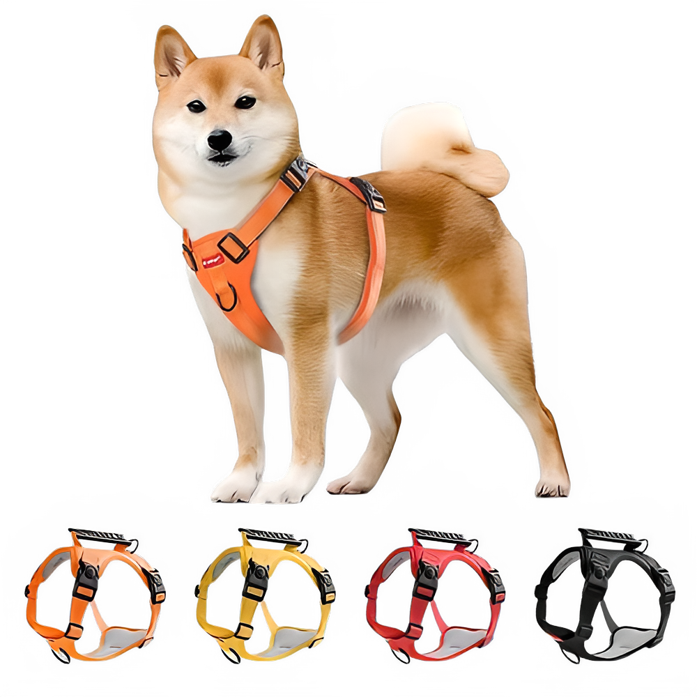 Orange soft no-pull dog harness with adjustable straps and easy control handle by TrendyPet's Zone, designed for comfortable walking.