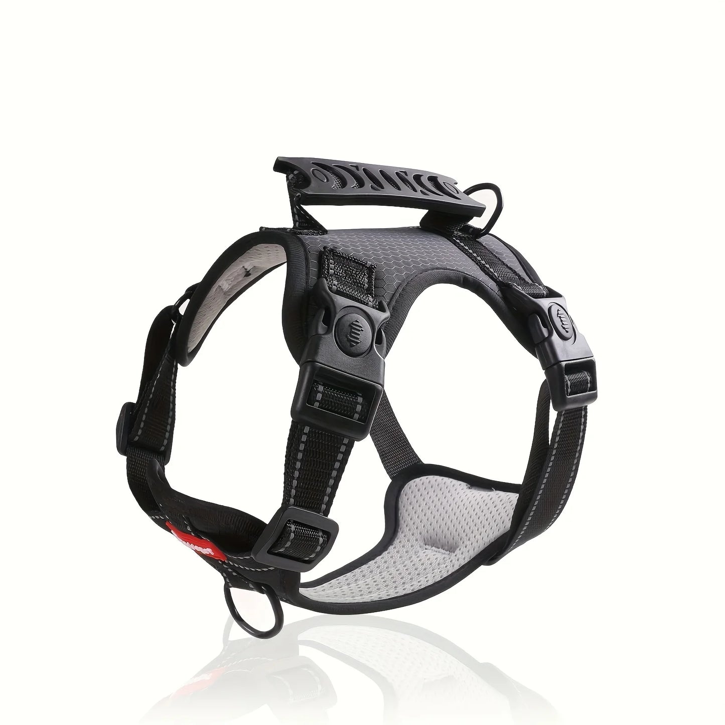 Black soft no-pull dog harness with adjustable straps and easy control handle from TrendyPet's Zone, designed for comfortable walking.