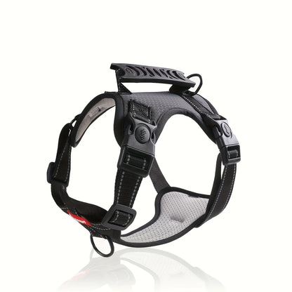 Black soft no-pull dog harness with adjustable straps and easy control handle from TrendyPet's Zone, designed for comfortable walking.
