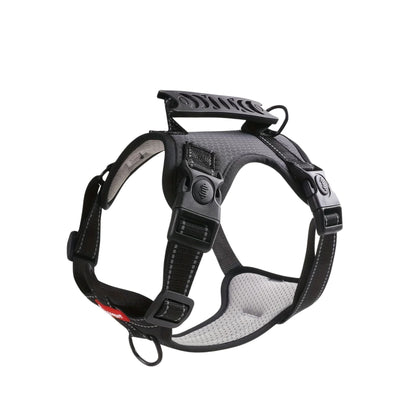 Black soft no-pull dog harness with adjustable strap and easy control handle by TrendyPet's Zone, designed for comfortable walking.