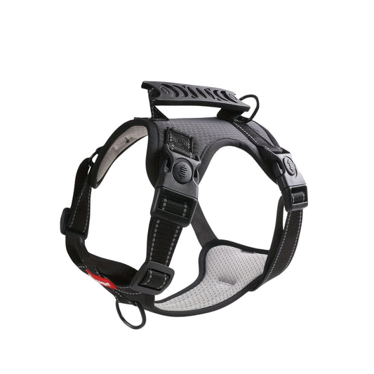 Black soft no-pull dog harness with adjustable strap and easy control handle by TrendyPet's Zone, designed for comfortable walking.