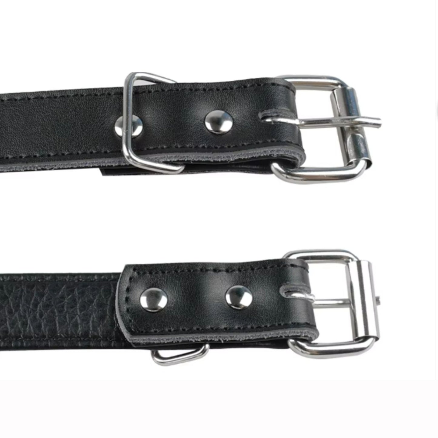 Black spiked leather dog collar from TrendyPet's Zone, adjustable anti-bite puppy collar with metal studs for small and medium dogs.