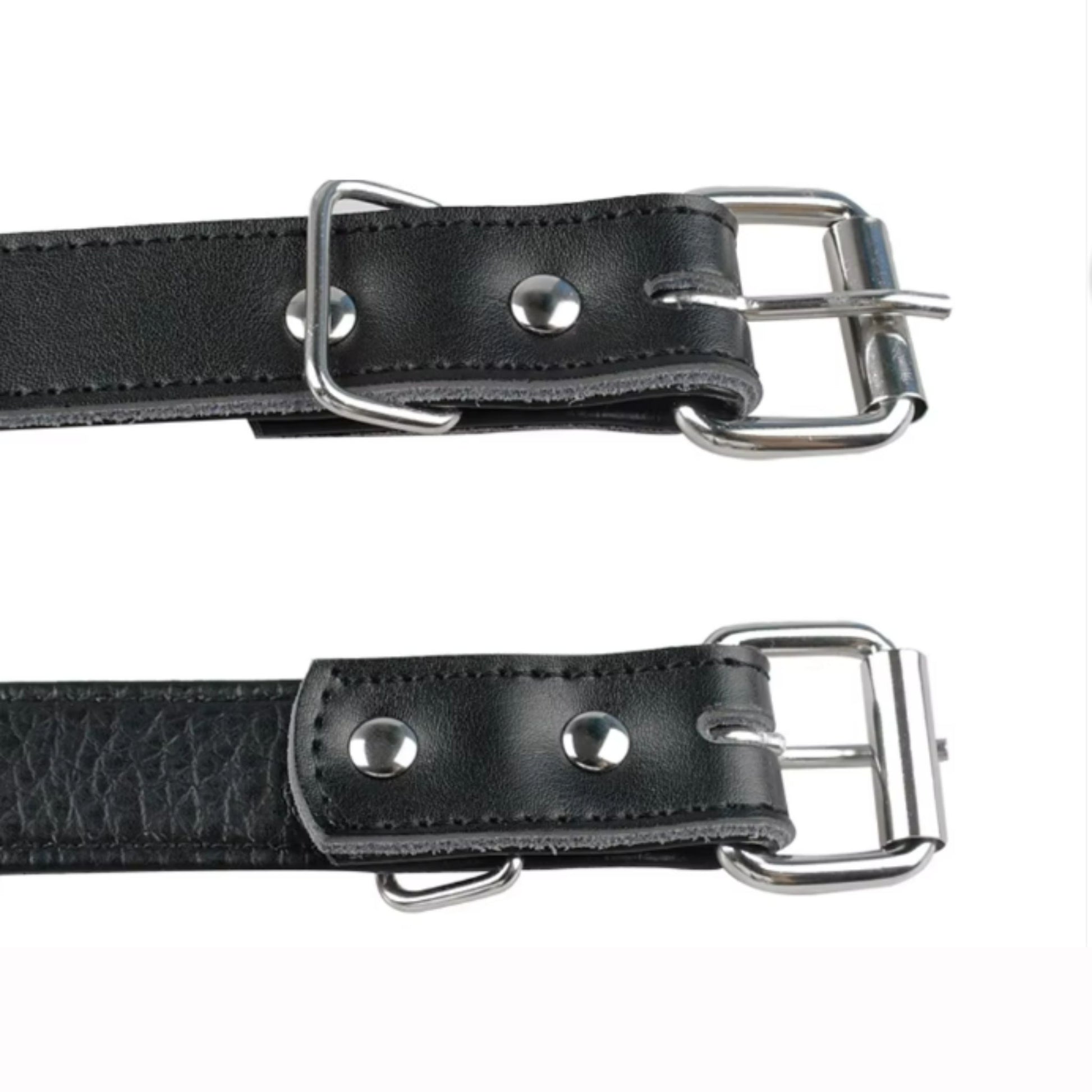 Black spiked leather dog collar from TrendyPet's Zone, adjustable anti-bite puppy collar with metal studs for small and medium dogs.