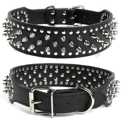 Black spiked leather dog collar with studs, adjustable anti-bite puppy neck strap for small and medium dogs, from TrendyPet's Zone.