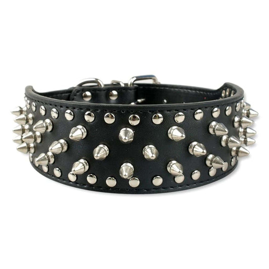 Black Spiked Studded Leather Dog Collar Adjustable Anti-Bite Puppy Neck Strap Collars For Small Medium Dogs - TrendyPet's Zone