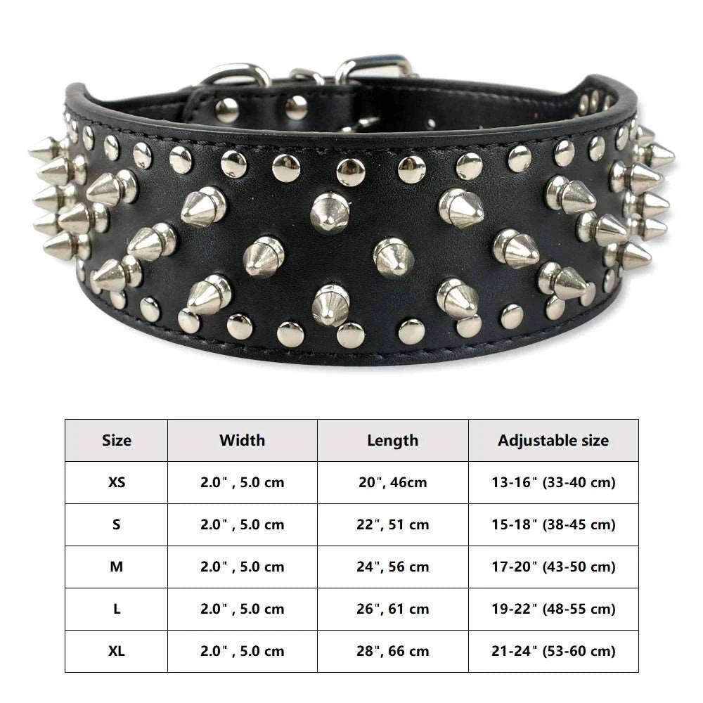 Black Spiked Studded Leather Dog Collar Adjustable Anti-Bite Puppy Neck Strap Collars For Small Medium Dogs - TrendyPet's Zone