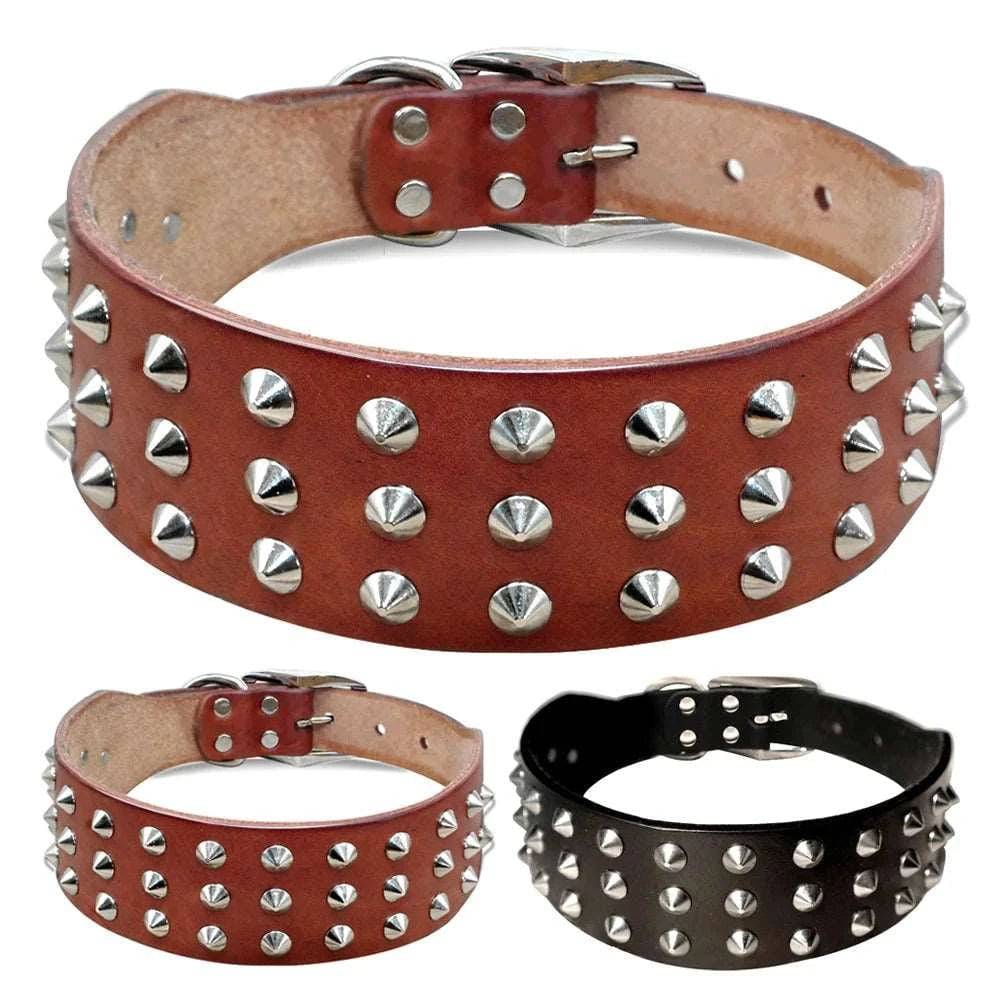 Black Spiked Studded Leather Dog Collar Adjustable Anti-Bite Puppy Neck Strap Collars For Small Medium Dogs - TrendyPet's Zone