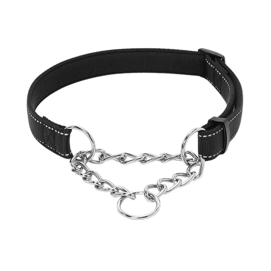 Black Stainless Steel Chain Reflective Nylon Fabric Pet Collars for Small Medium Large Dogs - TrendyPet's Zone