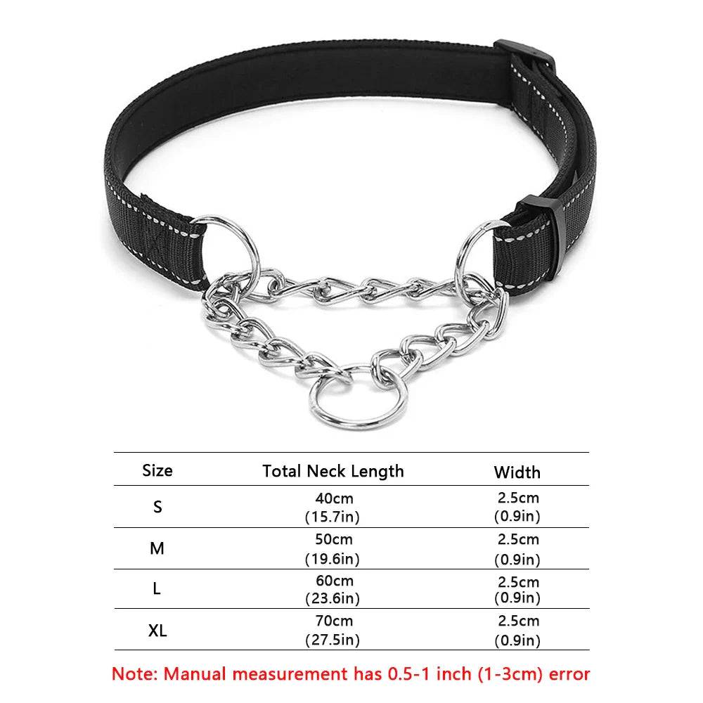 Black Stainless Steel Chain Reflective Nylon Fabric Pet Collars for Small Medium Large Dogs - TrendyPet's Zone