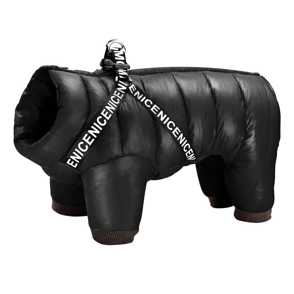 Black Super Warm Waterproof Dog Coat with Harness - TrendyPet's Zone