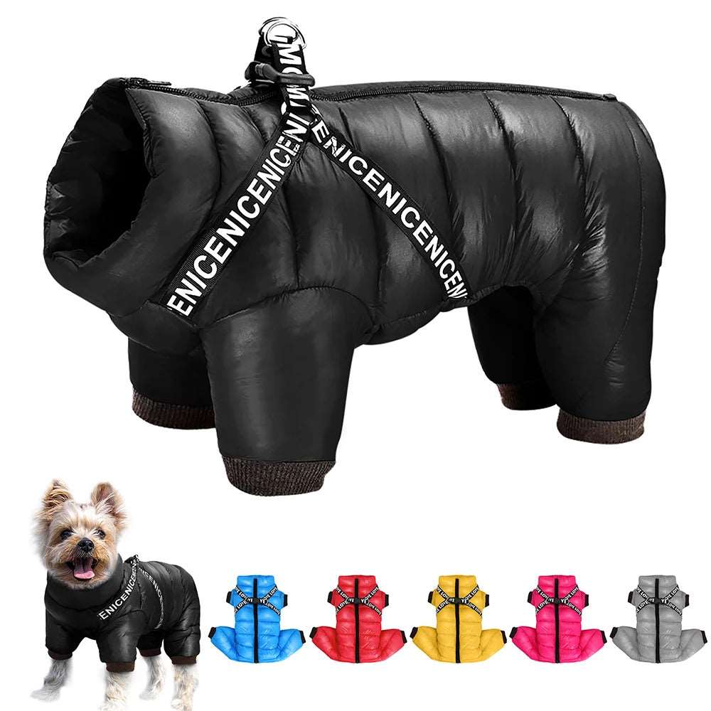 Black Super Warm Waterproof Dog Coat with Harness - TrendyPet's Zone