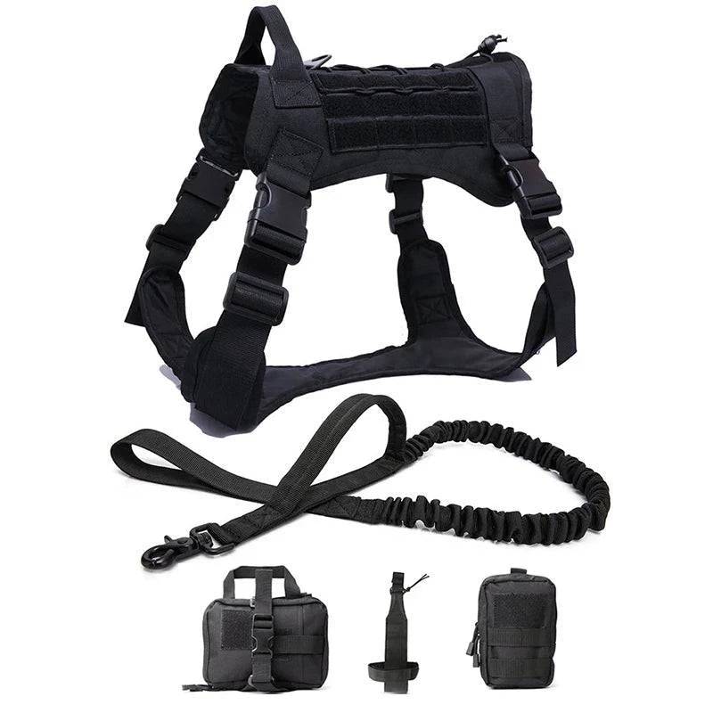Black Tactical Dog Pet Vest With Bags Military Harness Leash Set - TrendyPet's Zone