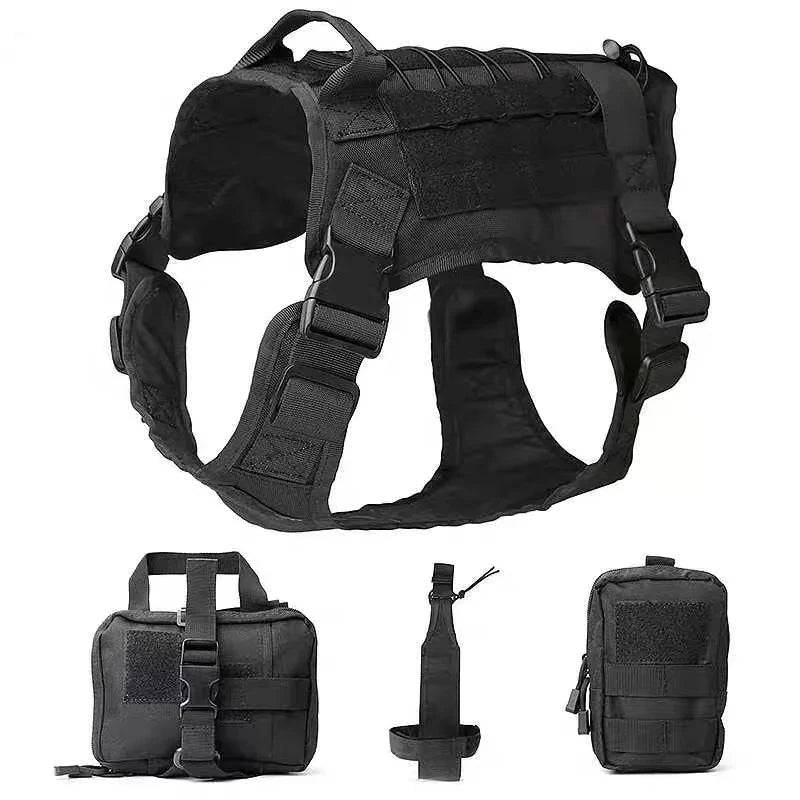Black Tactical Dog Pet Vest With Bags Military Harness Leash Set - TrendyPet's Zone