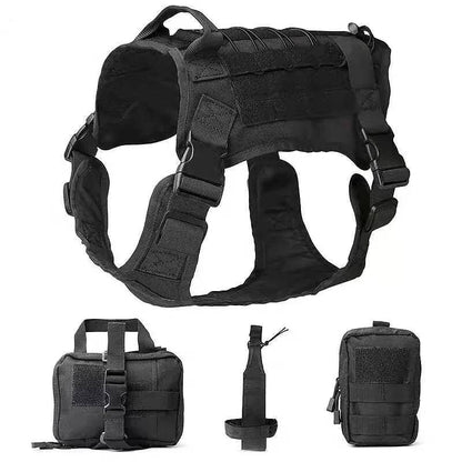 Black Tactical Dog Pet Vest With Bags Military Harness Leash Set - TrendyPet's Zone