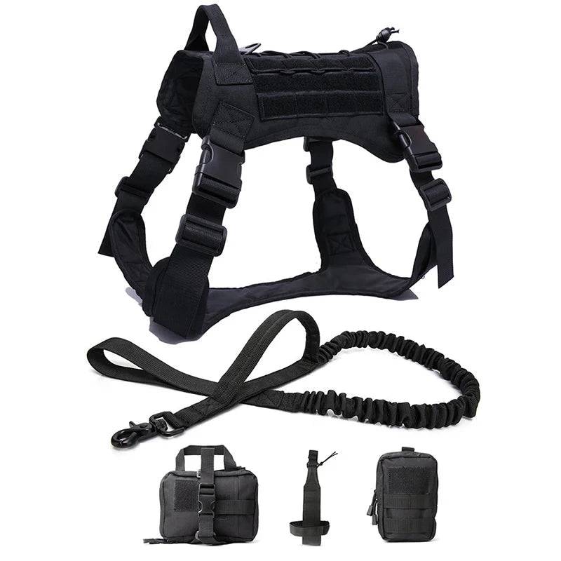 Black Tactical Dog Pet Vest With Bags Military Harness Leash Set - TrendyPet's Zone