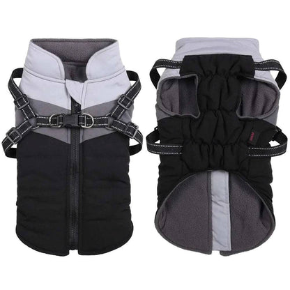 Black Warm Dog Coat Autumn Winter Jacket with Harness Cold Weather Waterproof Clothes Outfit - TrendyPet's Zone