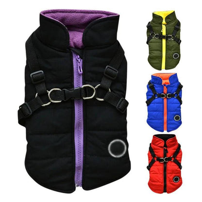 Black Waterproof Dog Vest Jacket with Harness Winter Coats - TrendyPet's Zone