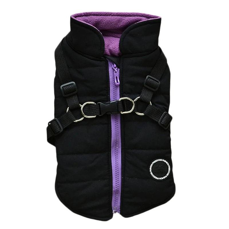Black Waterproof Dog Vest Jacket with Harness Winter Coats - TrendyPet's Zone