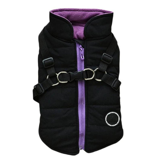 Black Waterproof Dog Vest Jacket with Harness Winter Coats - TrendyPet's Zone