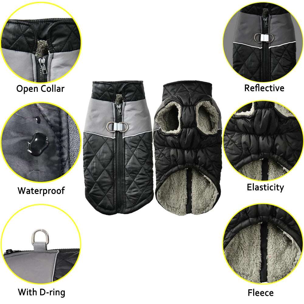 Black Windproof Reflective Dog Jacket Coat Vest with D-ring - TrendyPet's Zone