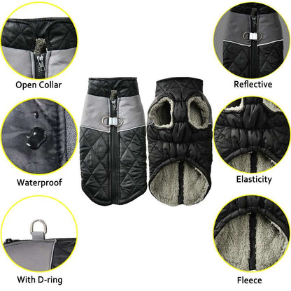 Black Windproof Reflective Dog Jacket Coat Vest with D-ring - TrendyPet's Zone