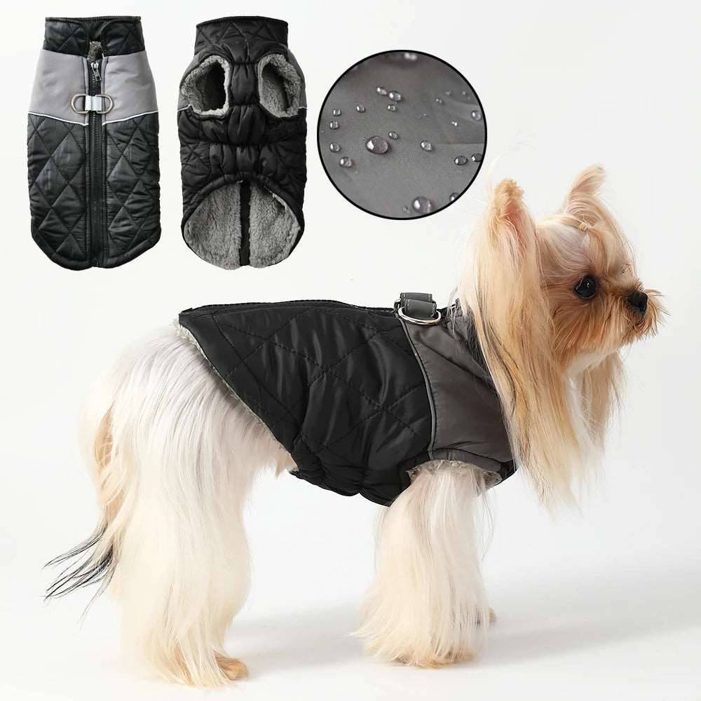 Black Windproof Reflective Dog Jacket Coat Vest with D-ring - TrendyPet's Zone