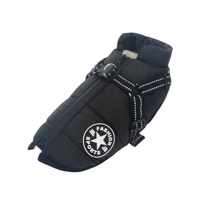 Black Winter Pet Clothes For Small Large Dogs Warm Fleece Jacket Waterproof With Harness Clothing Puppy Costume - TrendyPet's Zone
