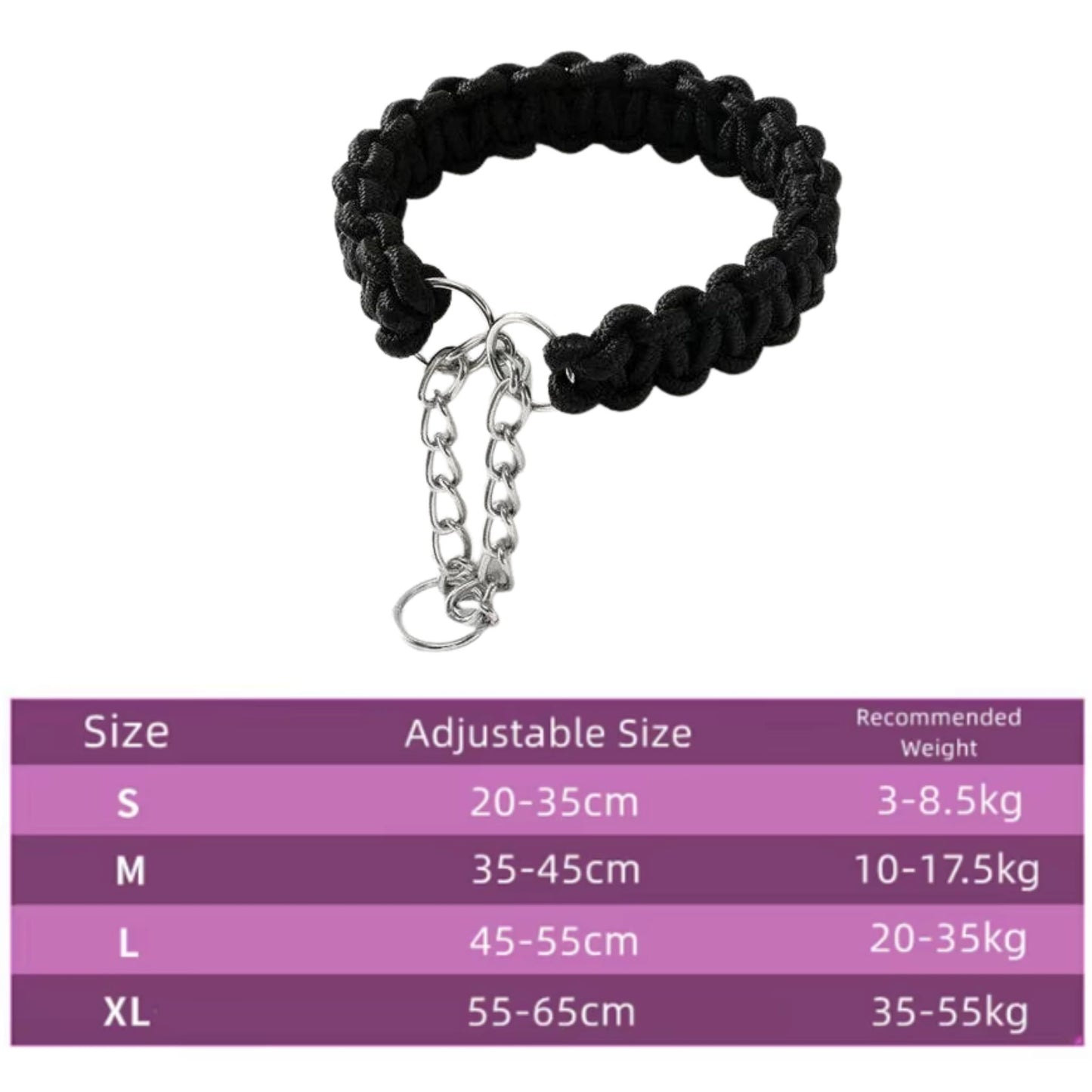 Black woven nylon martingale dog collar with P-chain, adjustable for small, medium, and large dogs by TrendyPet's Zone.