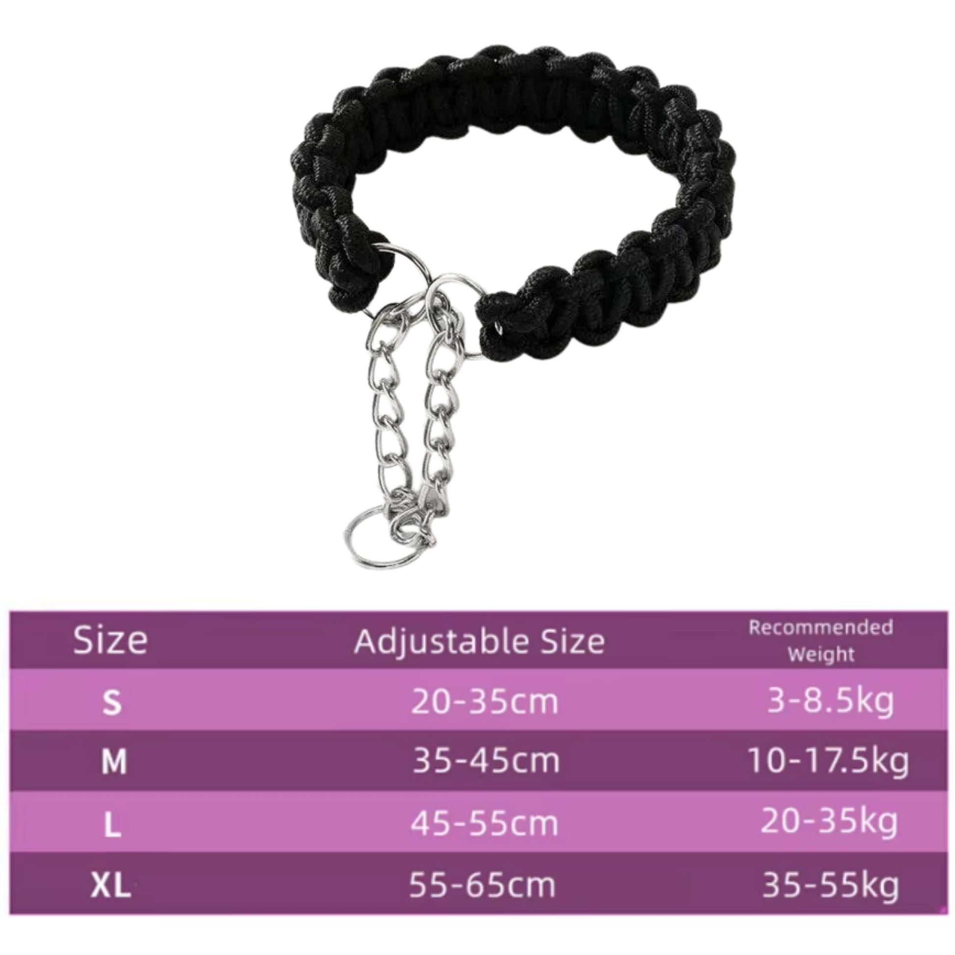 Black woven nylon martingale dog collar with P-chain, adjustable for small, medium, and large dogs by TrendyPet's Zone.