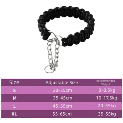Black woven nylon martingale dog collar with P-chain, adjustable for small, medium, and large dogs by TrendyPet's Zone.
