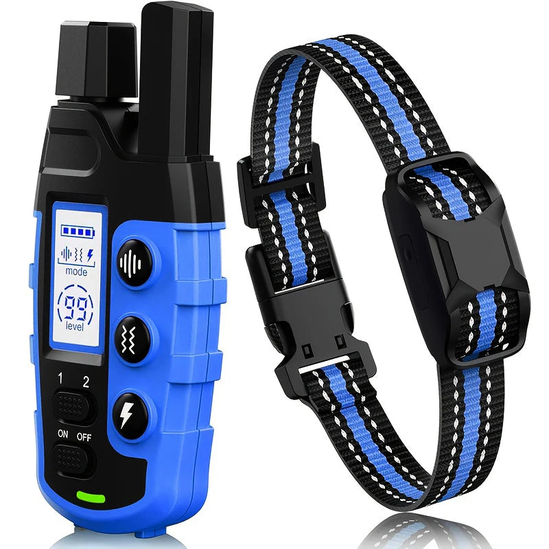 Blue TrendyPet's Zone 3300Ft waterproof rechargeable dog training shock collar with remote for small to large dogs.