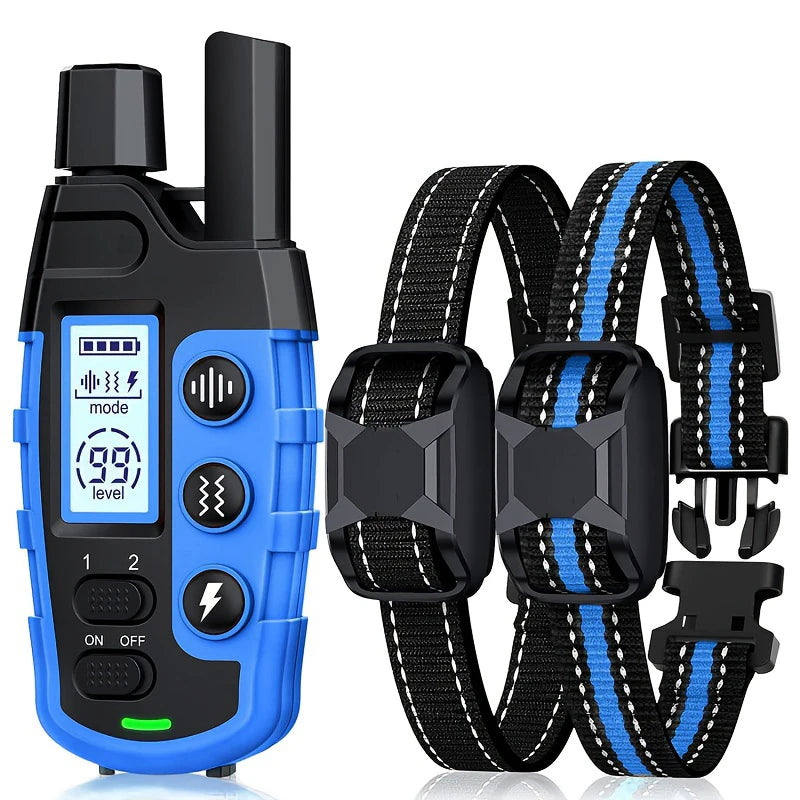 Blue TrendyPet's Zone 3300Ft waterproof dog training shock collar with remote for small to large dogs, rechargeable and adjustable.