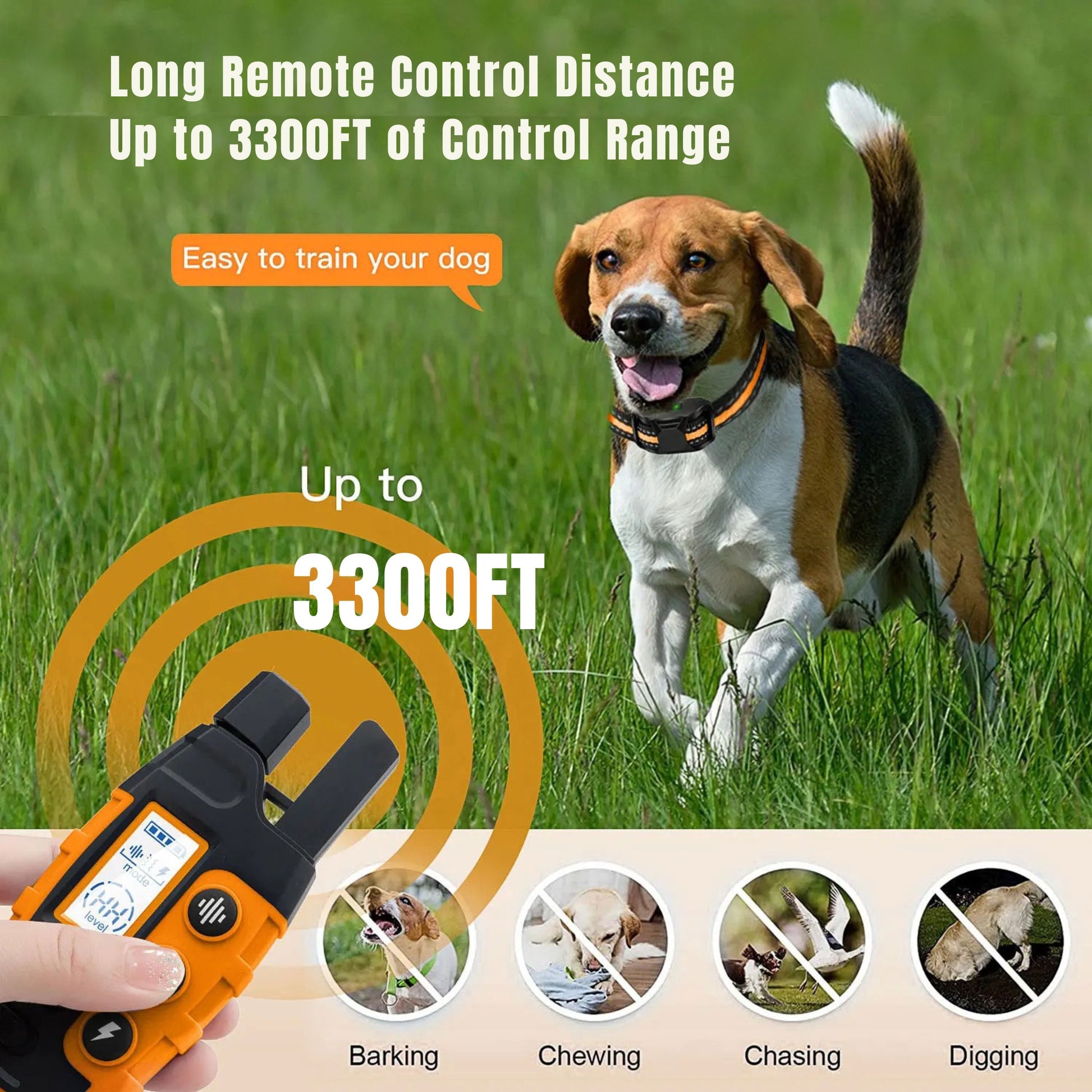 Orange TrendyPet's Zone dog training shock collar with remote, waterproof, rechargeable for small to large dogs 5-120 lbs.