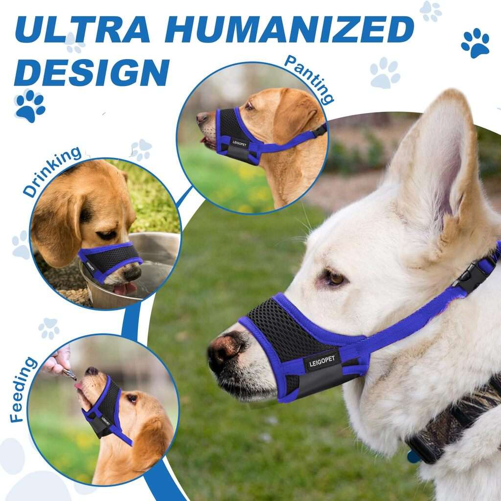 Blue adjustable anti-bark dog muzzle made of breathable soft mesh by TrendyPet's Zone, designed for comfortable restraint.