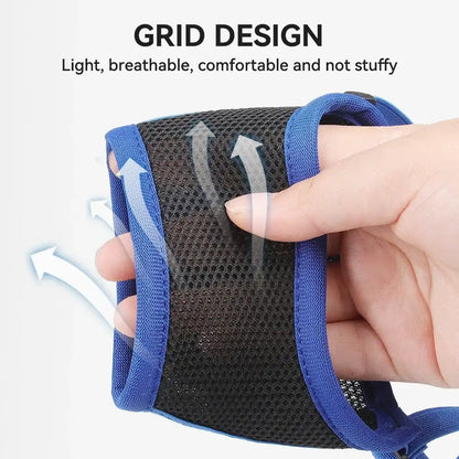 Blue adjustable anti-bark dog muzzle made of breathable soft mesh for comfort, designed for controlling barking in dogs.