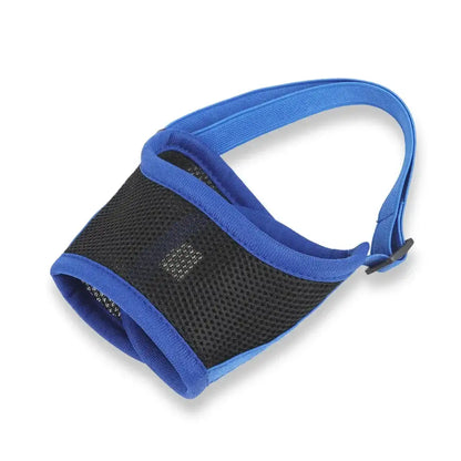 Blue adjustable anti-bark dog muzzle made of breathable soft mesh for comfort and control, from TrendyPet's Zone.