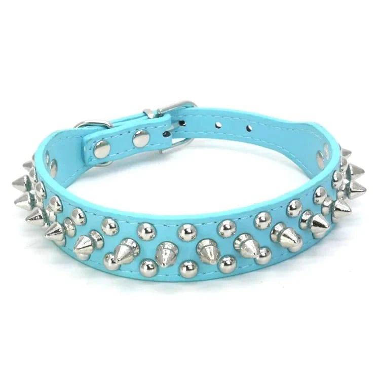 Blue Adjustable Leather Dog Collar Neck Strap PU Leather Punk Rivet Spiked Pet Puppy Collars - TrendyPet's Zone