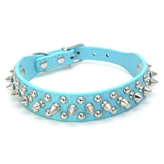 Blue Adjustable Leather Dog Collar Neck Strap PU Leather Punk Rivet Spiked Pet Puppy Collars - TrendyPet's Zone