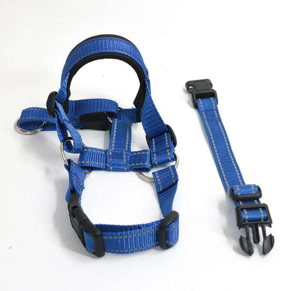 Blue adjustable nylon anti-bark dog muzzle and head halter by TrendyPet's Zone, designed for comfort and control.