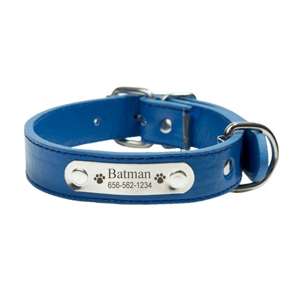 Blue Adjustable PU Leather Dog Collar with ID Tag TrendyPet's Zone