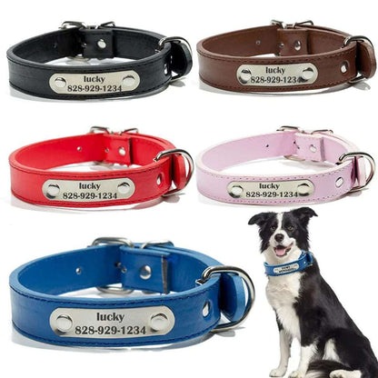 Blue Adjustable PU Leather Dog Collar with ID Tag TrendyPet's Zone