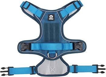 Blue adjustable tactical dog harness with handle from TrendyPet's Zone, featuring no-pull design for secure control.