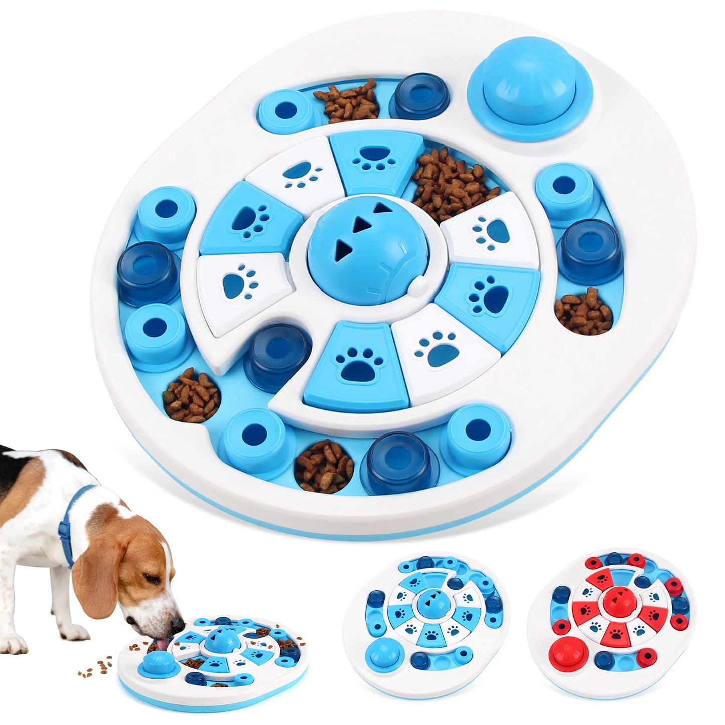 Blue anti-choking puzzle dog food dispenser and training toy by TrendyPet's Zone, designed to engage dogs during feeding.