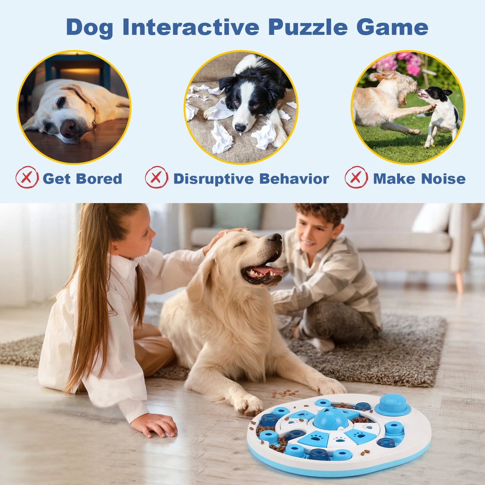 Blue puzzle dog food dispenser by TrendyPet's Zone, an engaging training toy that helps prevent choking and encourages slow eating.