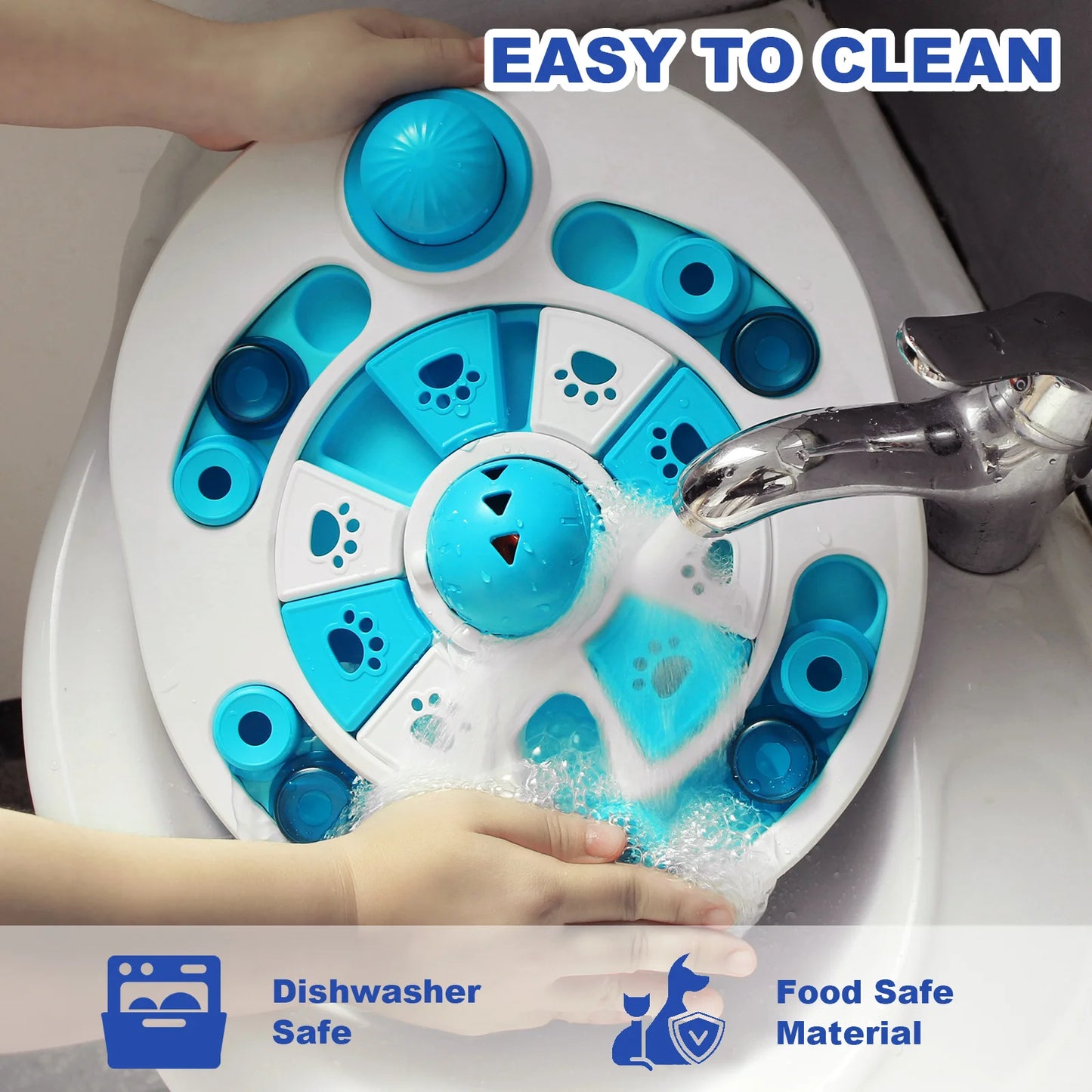 Blue anti-choking puzzle dog food dispenser from TrendyPet's Zone, an engaging training toy for dogs to encourage slow eating.
