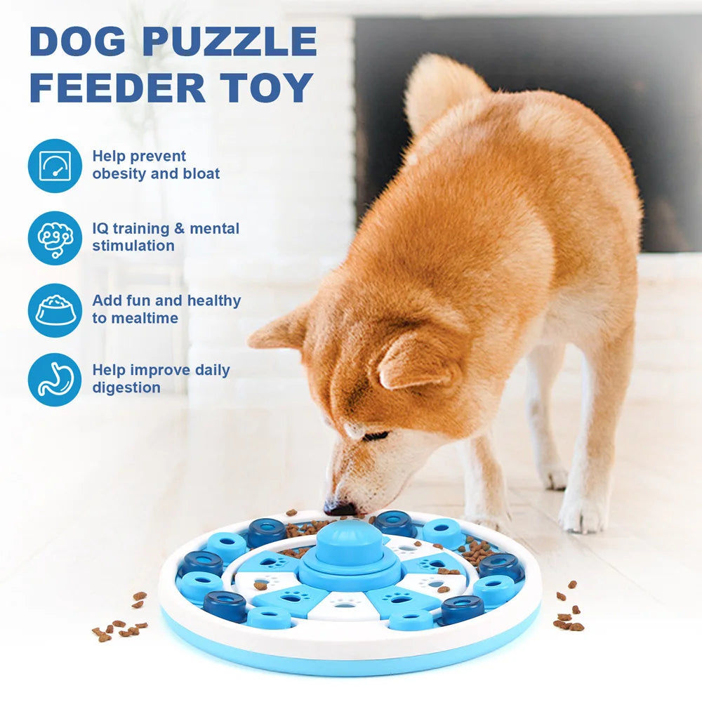 Blue anti-choking puzzle dog food dispenser and training toy by TrendyPet's Zone, designed to engage dogs during feeding.