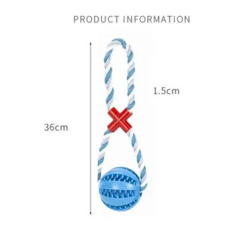 Blue Ball With White Hemp Rope Toys Treat Interactive Rubber Leaking Balls for Small Dogs Chewing Bite Resistant Pet Tooth Cleaning - TrendyPet's Zone