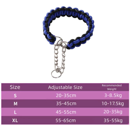 Blue and black woven nylon martingale dog collar with adjustable p-chain for small to large dogs, stylish and durable by TrendyPet's Zone.